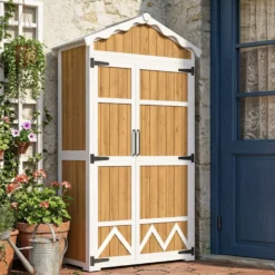 Outsunny Caseta De Jardín De Madera 105x55x179 Cm Con 4 Estantes Extraíbles