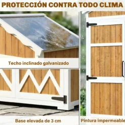 Outsunny Caseta De Jardín De Madera 105x55x179 Cm Con 4 Estantes Extraíbles