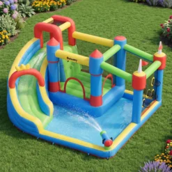 Outsunny Castillo Hinchable Para Niños Con Piscina 390x300x197 Cm Multicolor