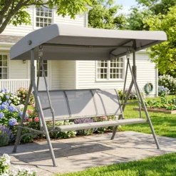 Outsunny Columpio Balancín De Jardín De 3 Plazas Con Techo Ajustable 175x118x159 Cm Gris