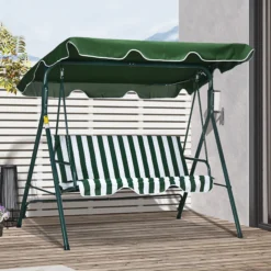 Outsunny Columpio Balancín De Jardín Exterior 3 Plazas 172x110x153 Cm Raya Verde