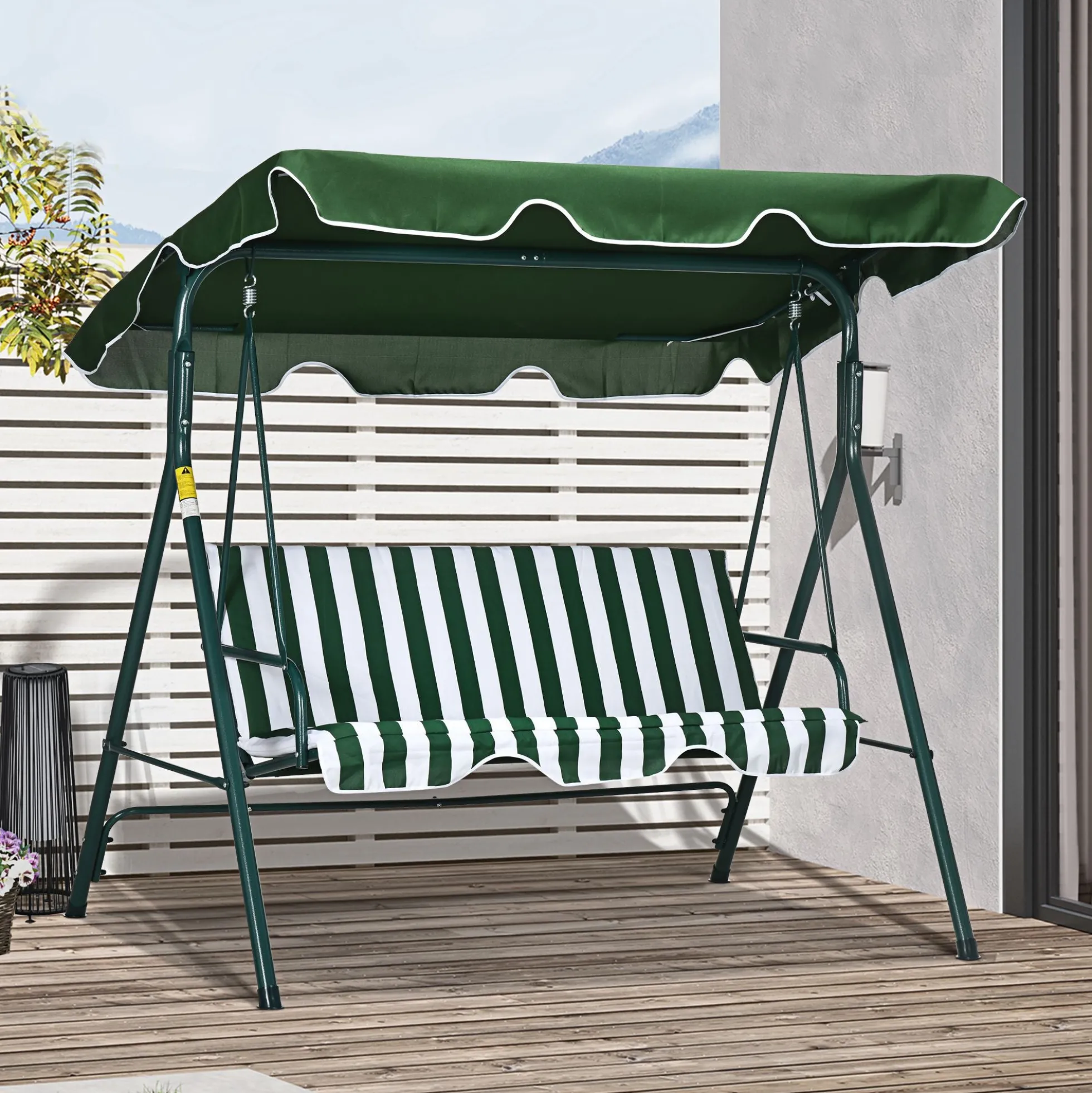 Outsunny Columpio Balancín De Jardín Exterior 3 Plazas 172x110x153 Cm Raya Verde