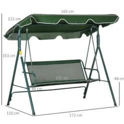 Outsunny Columpio Balancín De Jardín Exterior 3 Plazas 172x110x153 Cm Raya Verde