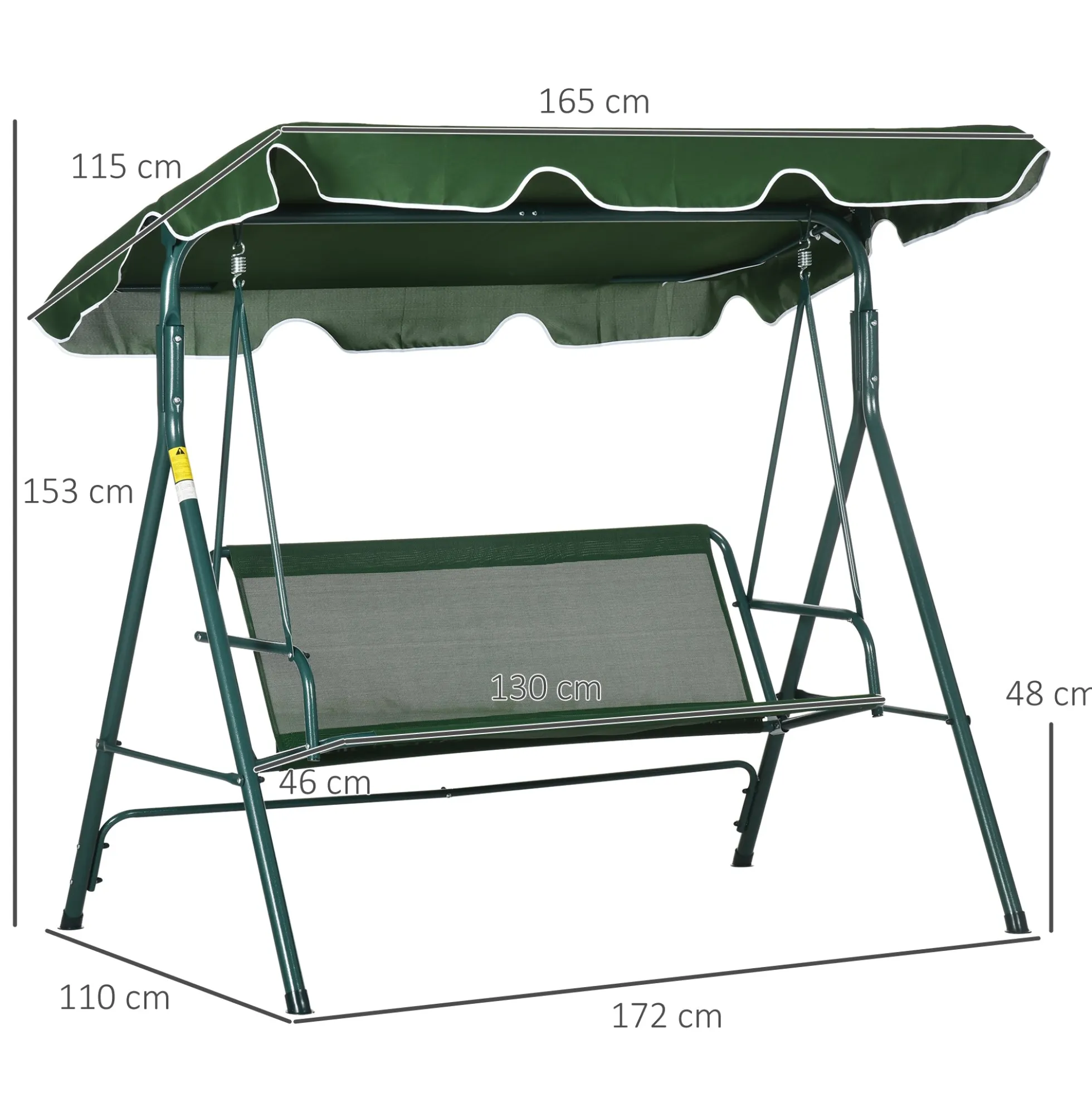 Outsunny Columpio Balancín De Jardín Exterior 3 Plazas 172x110x153 Cm Raya Verde