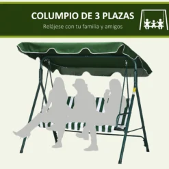 Outsunny Columpio Balancín De Jardín Exterior 3 Plazas 172x110x153 Cm Raya Verde