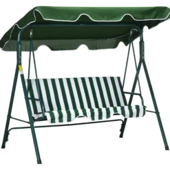 Outsunny Columpio Balancín De Jardín Exterior 3 Plazas 172x110x153 Cm Raya Verde