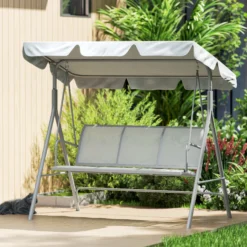 Outsunny Columpio Balancín Jardín De 3 Plazas Con Toldo Ajustable Terraza Gris