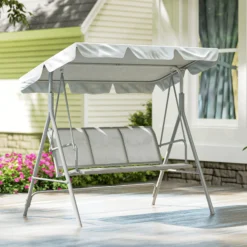 Outsunny Columpio Balancín Jardín De 3 Plazas Con Toldo Ajustable Terraza Gris