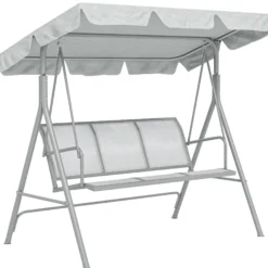 Outsunny Columpio Balancín Jardín De 3 Plazas Con Toldo Ajustable Terraza Gris