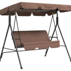 Outsunny Columpio De Jardín De 3 Plazas Con Techo Ajustable 172x110x153cm Marrón