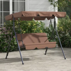 Outsunny Columpio De Jardín De 3 Plazas Con Techo Ajustable 172x110x153cm Marrón