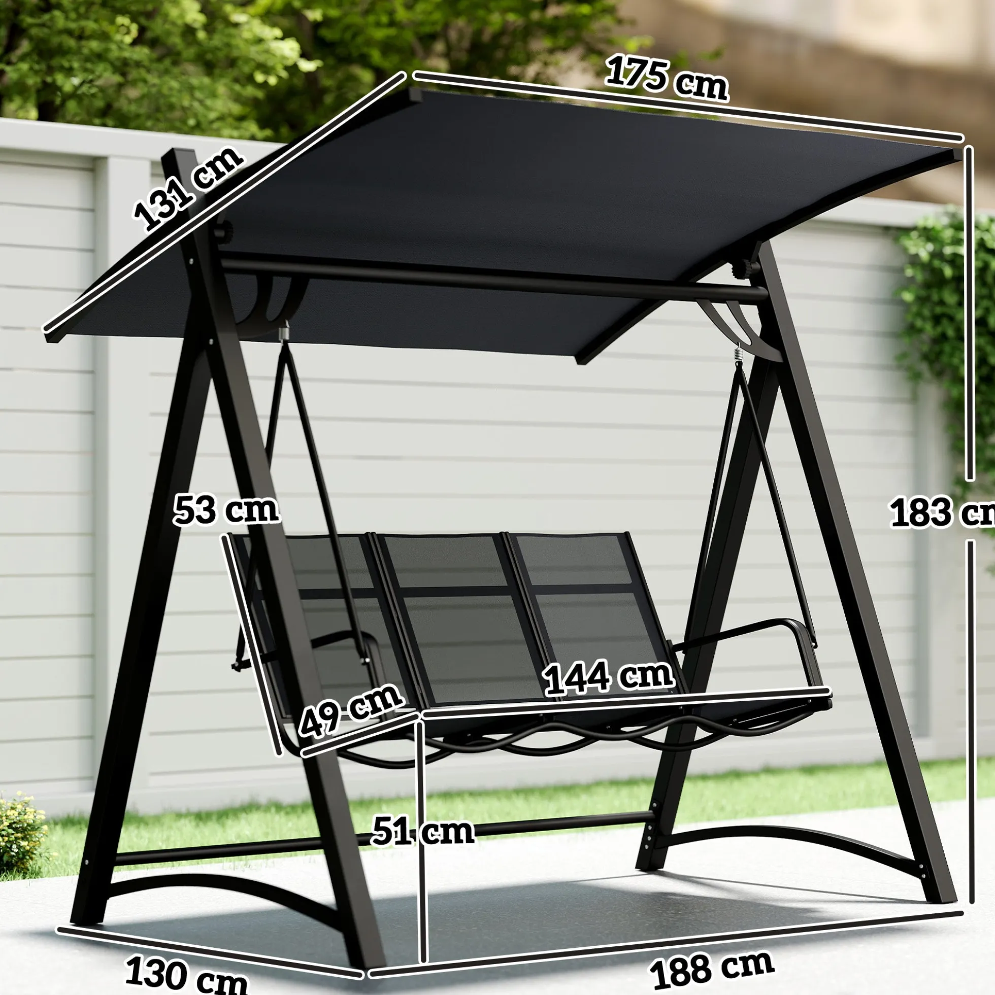 Outsunny Columpio De Jardín De 3 Plazas Con Techo Ajustable Asiento Transpirable