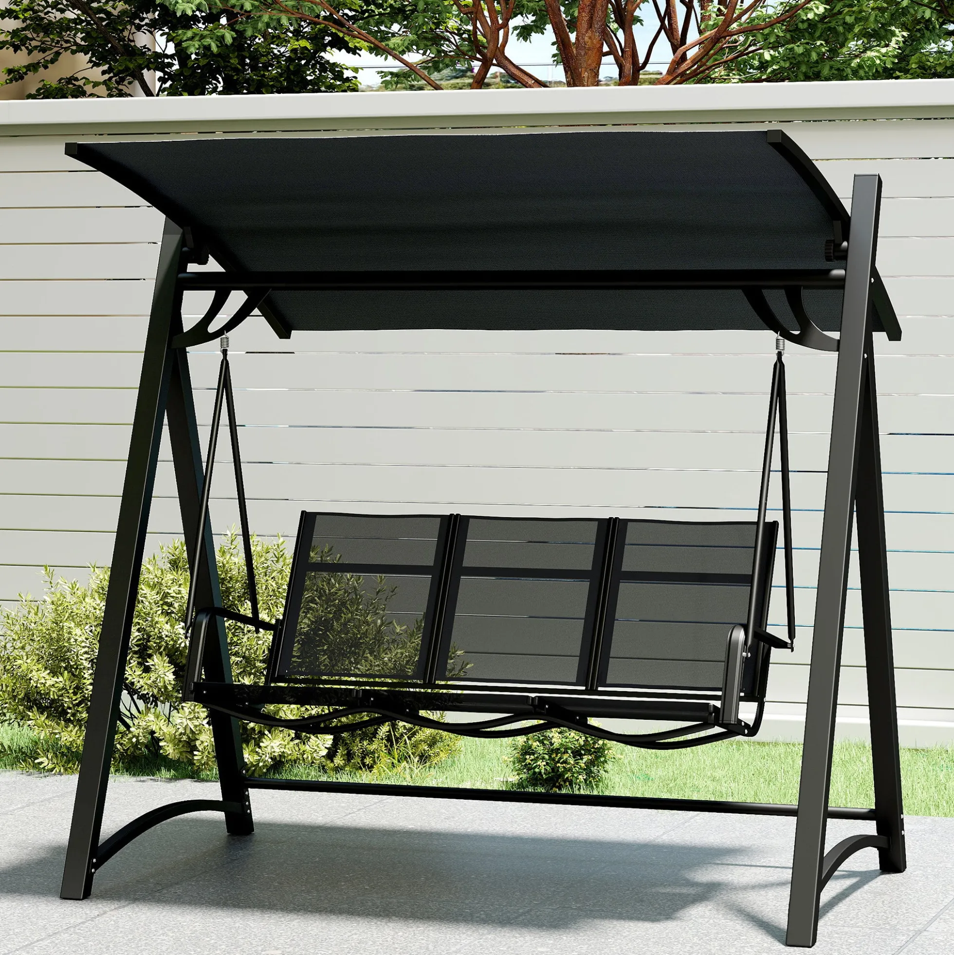 Outsunny Columpio De Jardín De 3 Plazas Con Techo Ajustable Asiento Transpirable