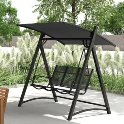 Outsunny Columpio De Jardín De 3 Plazas Con Techo Ajustable Asiento Transpirable