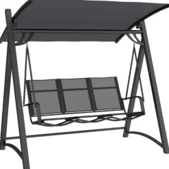 Outsunny Columpio De Jardín De 3 Plazas Con Techo Ajustable Asiento Transpirable
