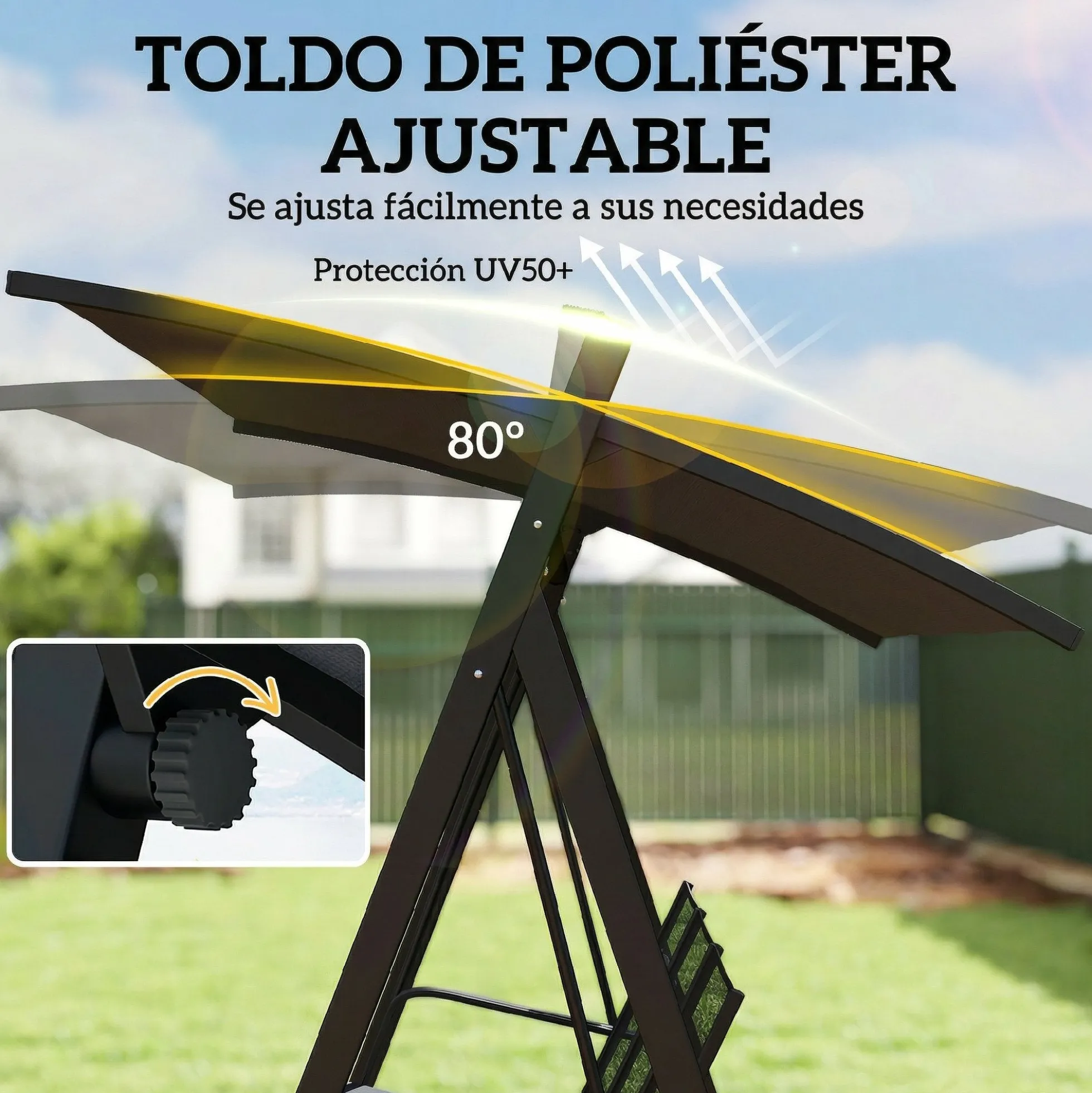 Outsunny Columpio De Jardín De 3 Plazas Con Techo Ajustable Asiento Transpirable