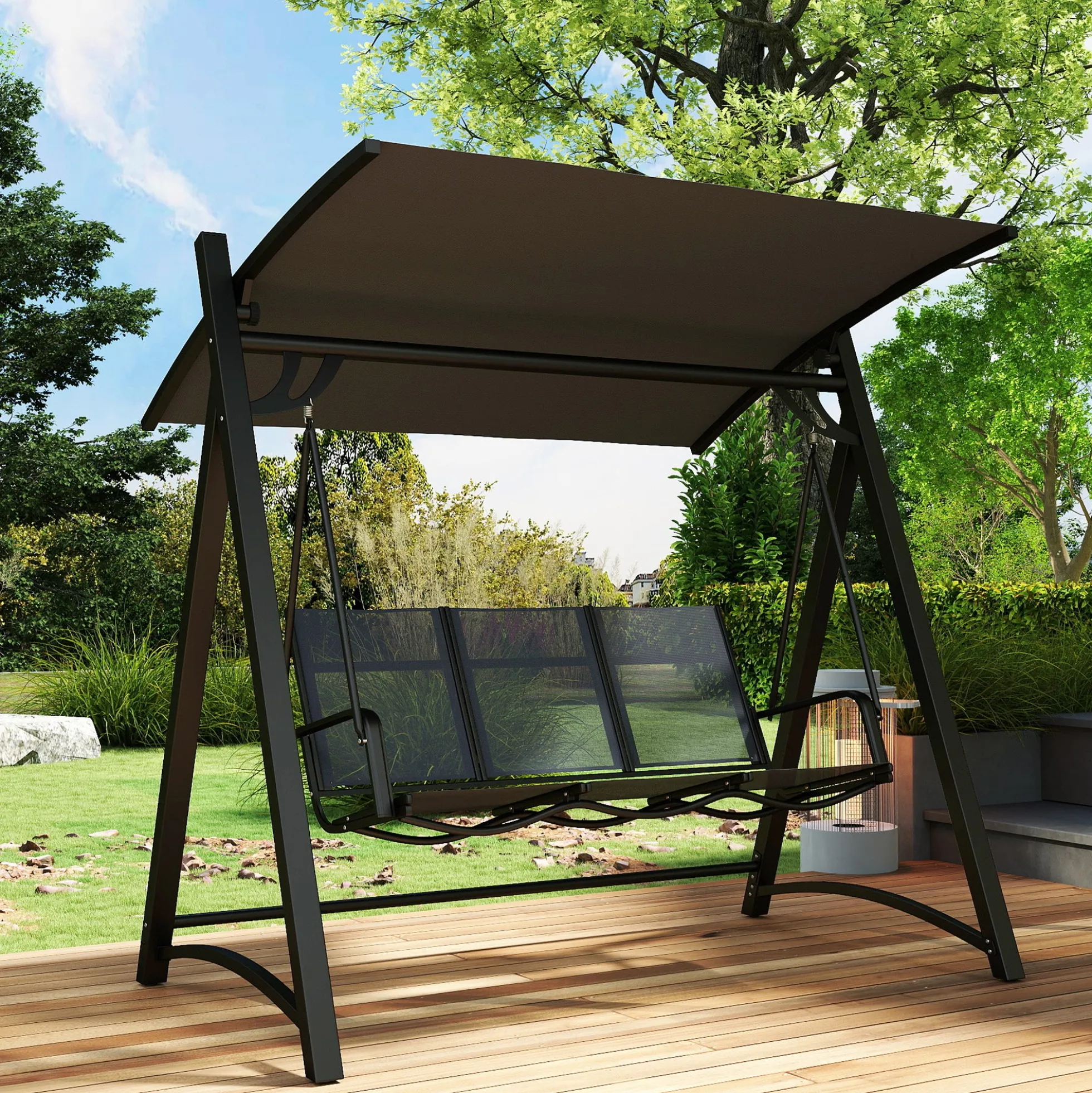 Outsunny Columpio De Jardín De 3 Plazas Con Techo Ajustable Asiento Transpirable