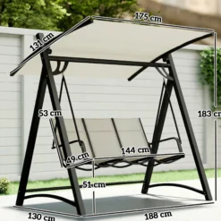 Outsunny Columpio De Jardín De 3 Plazas Con Techo Ajustable Asiento Transpirable