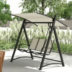 Outsunny Columpio De Jardín De 3 Plazas Con Techo Ajustable Asiento Transpirable
