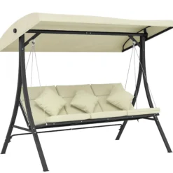 Outsunny Columpio De Jardín De 3 Plazas Con Techo Ajustable 202x115x168 Cm Beige