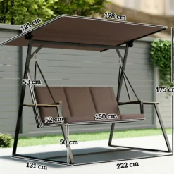Outsunny Columpio De Jardín Exterior De 3 Plazas Con Techo Ajustable 2 Bandejas