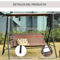 Outsunny Columpio De Jardín 2 Plazas Silla Balancín Techo Ajustable
