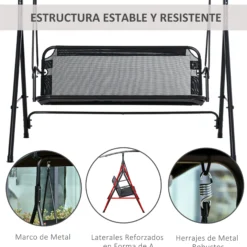Outsunny Columpio De Jardín 2 Plazas Silla Balancín Techo Ajustable