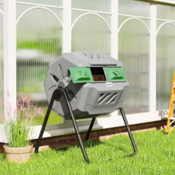 Outsunny Compostador De Tambor Giratorio 160l De Doble Cámara Marco De Acero