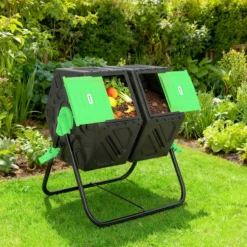 Outsunny Compostador Giratorio 130l De Doble Cámara 67x60x77 Cm Negro