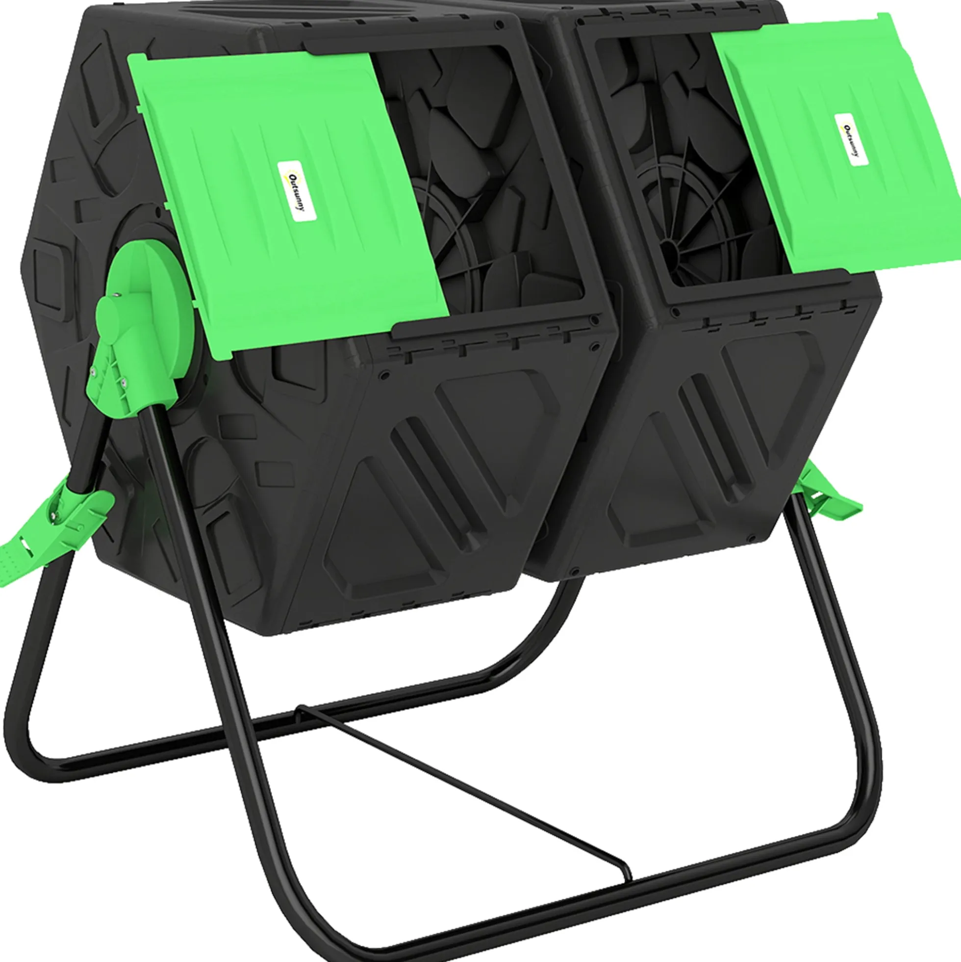 Outsunny Compostador Giratorio 130l De Doble Cámara 67x60x77 Cm Negro