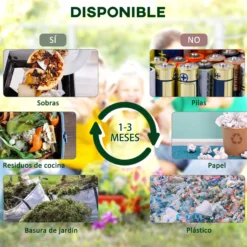 Outsunny Compostador Giratorio 130l De Doble Cámara 67x60x77 Cm Negro