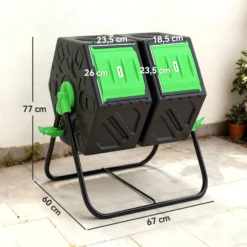 Outsunny Compostador Giratorio 130l De Doble Cámara 67x60x77 Cm Negro