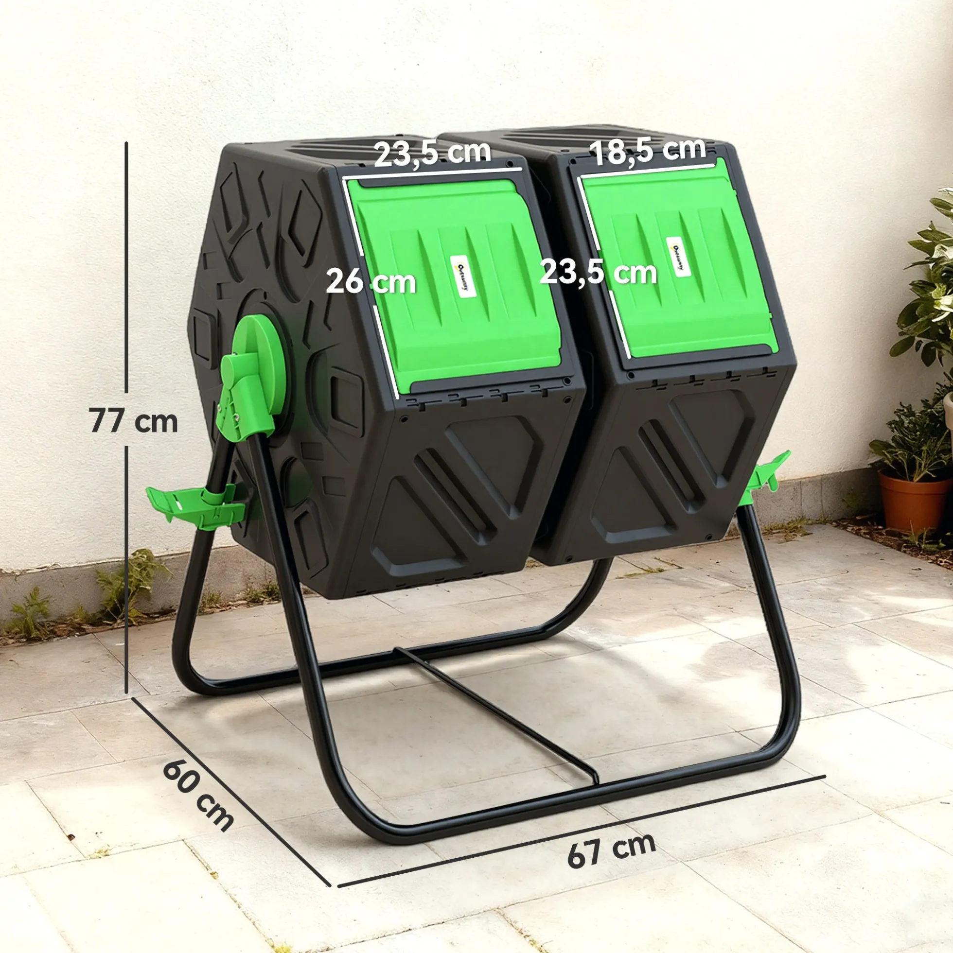 Outsunny Compostador Giratorio 130l De Doble Cámara 67x60x77 Cm Negro