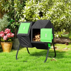 Outsunny Compostador Giratorio 130l De Doble Cámara 67x60x77 Cm Negro
