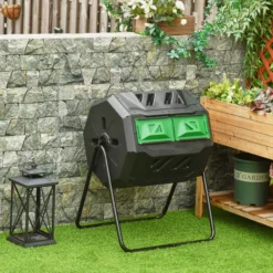 Outsunny Compostador Giratorio De 160l Doble Cámara 71x65x96 Cm Negro