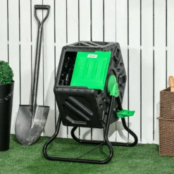 Outsunny Compostador Giratorio De 65l Doble Cámara 60x49x77 Cm Negro