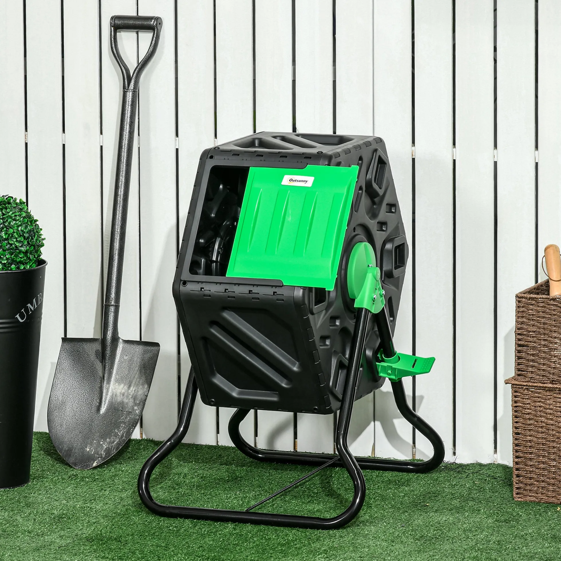 Outsunny Compostador Giratorio De 65l Doble Cámara 60x49x77 Cm Negro