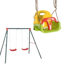 Outsunny Conjunto De 1 Columpio Doble Y 1 Columpio Para Bebés Multicolor