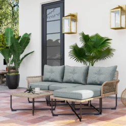 Outsunny Conjunto De Jardín De Ratán Sintético De 5 Piezas Gris
