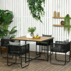 Outsunny Conjunto De Jardín Exterior De Ratán Sintético Con Mesa Cuadrada Sillas