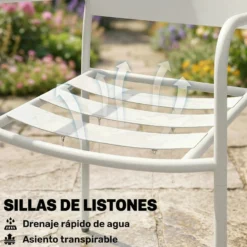 Outsunny Conjunto De Jardín Exterior De 3 Piezas De Acero Galvanizado Blanco