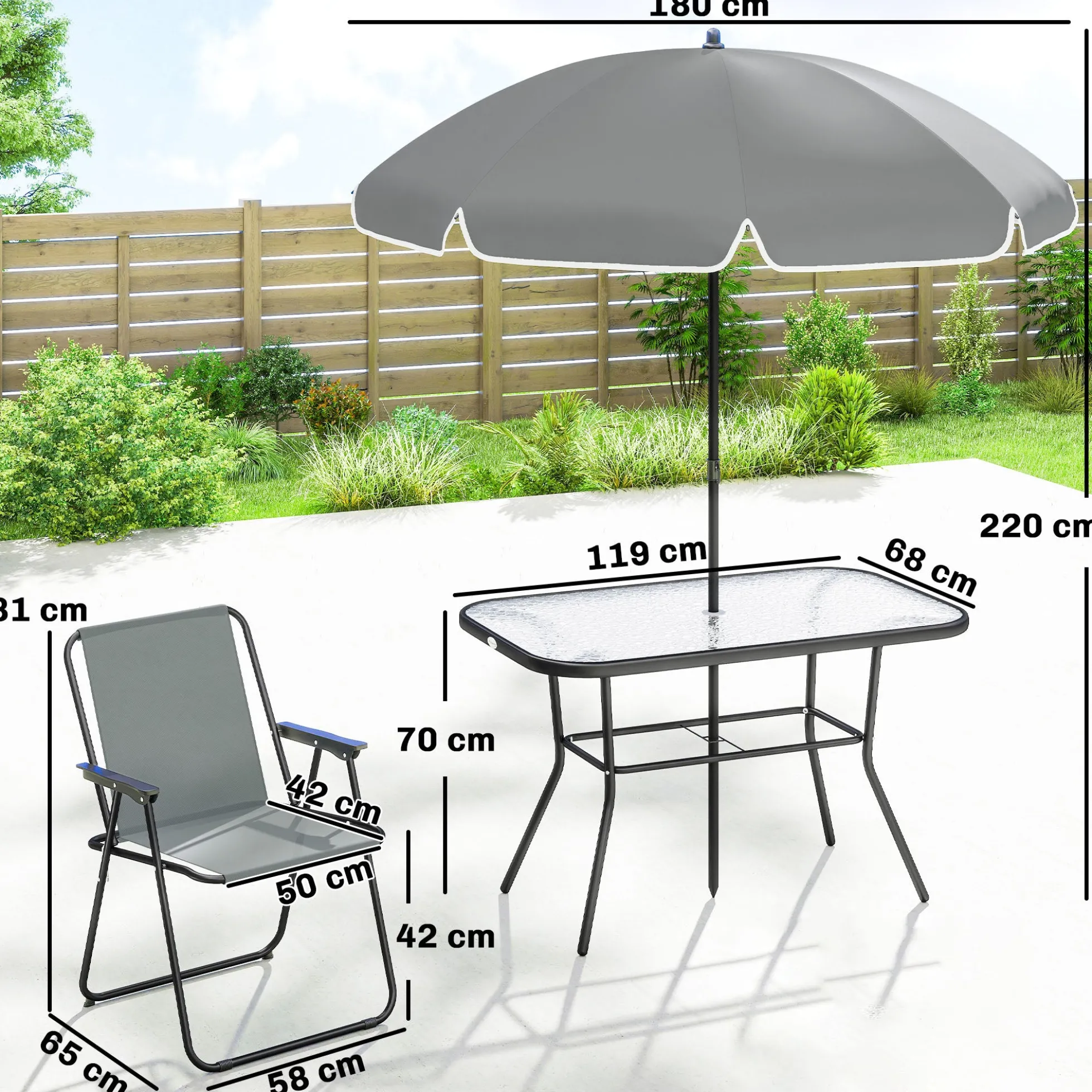 Outsunny Conjunto De Mesa Y Sillas Jardín De 8 Piezas Gris