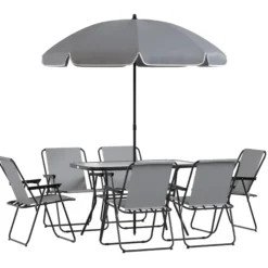 Outsunny Conjunto De Mesa Y Sillas Jardín De 8 Piezas Gris