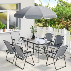 Outsunny Conjunto De Mesa Y Sillas Jardín De 8 Piezas Gris