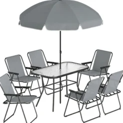 Outsunny Conjunto De Mesa Y Sillas Jardín De 8 Piezas Gris