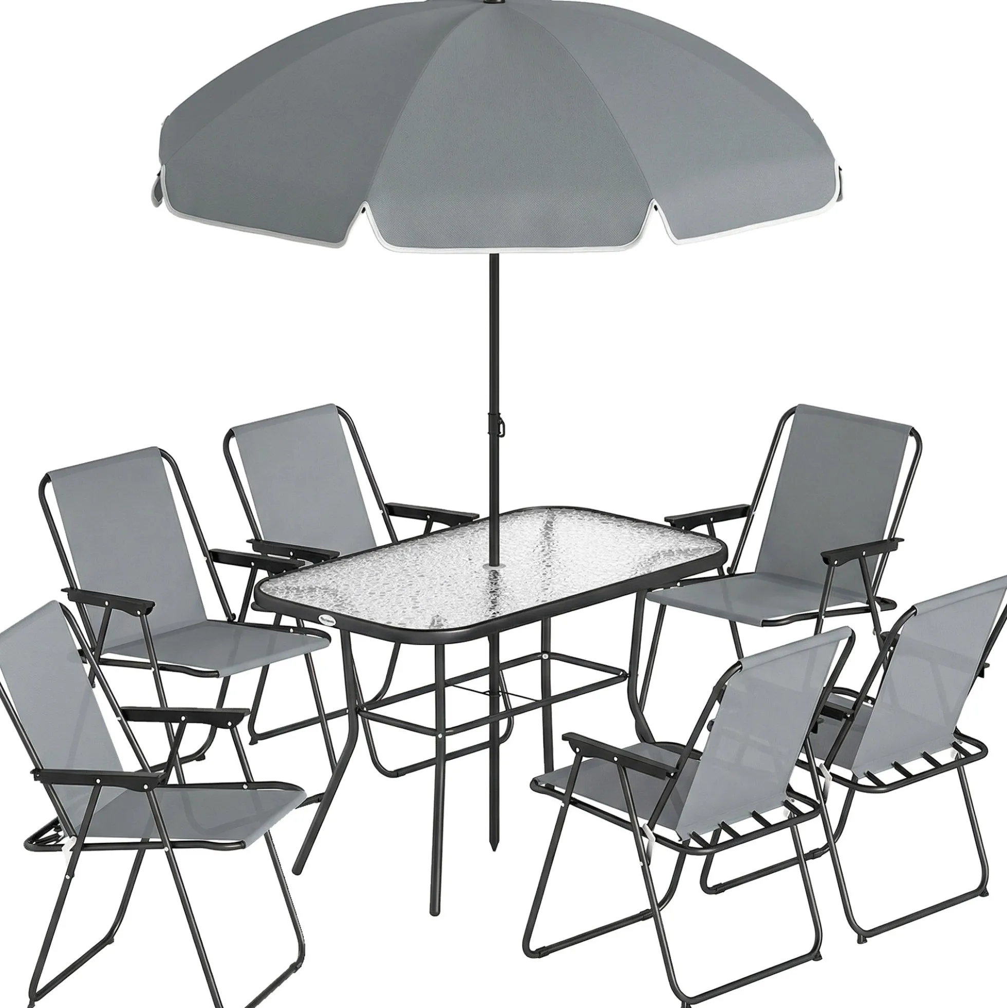Outsunny Conjunto De Mesa Y Sillas Jardín De 8 Piezas Gris
