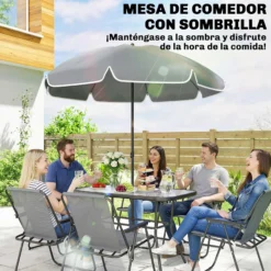 Outsunny Conjunto De Mesa Y Sillas Jardín De 8 Piezas Gris