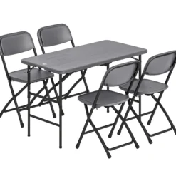 Outsunny Conjunto De Mesa Y Sillas Jardín Plegable 5 Piezas Con Mesa Ajustable