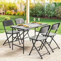 Outsunny Conjunto De Mesa Y Sillas Jardín Plegable 5 Piezas Con Mesa Ajustable