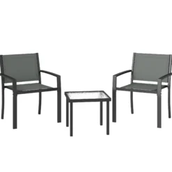 Outsunny Conjunto De Mesa Y 2 Sillas De Terraza Exterior 3 Piezas Gris Claro